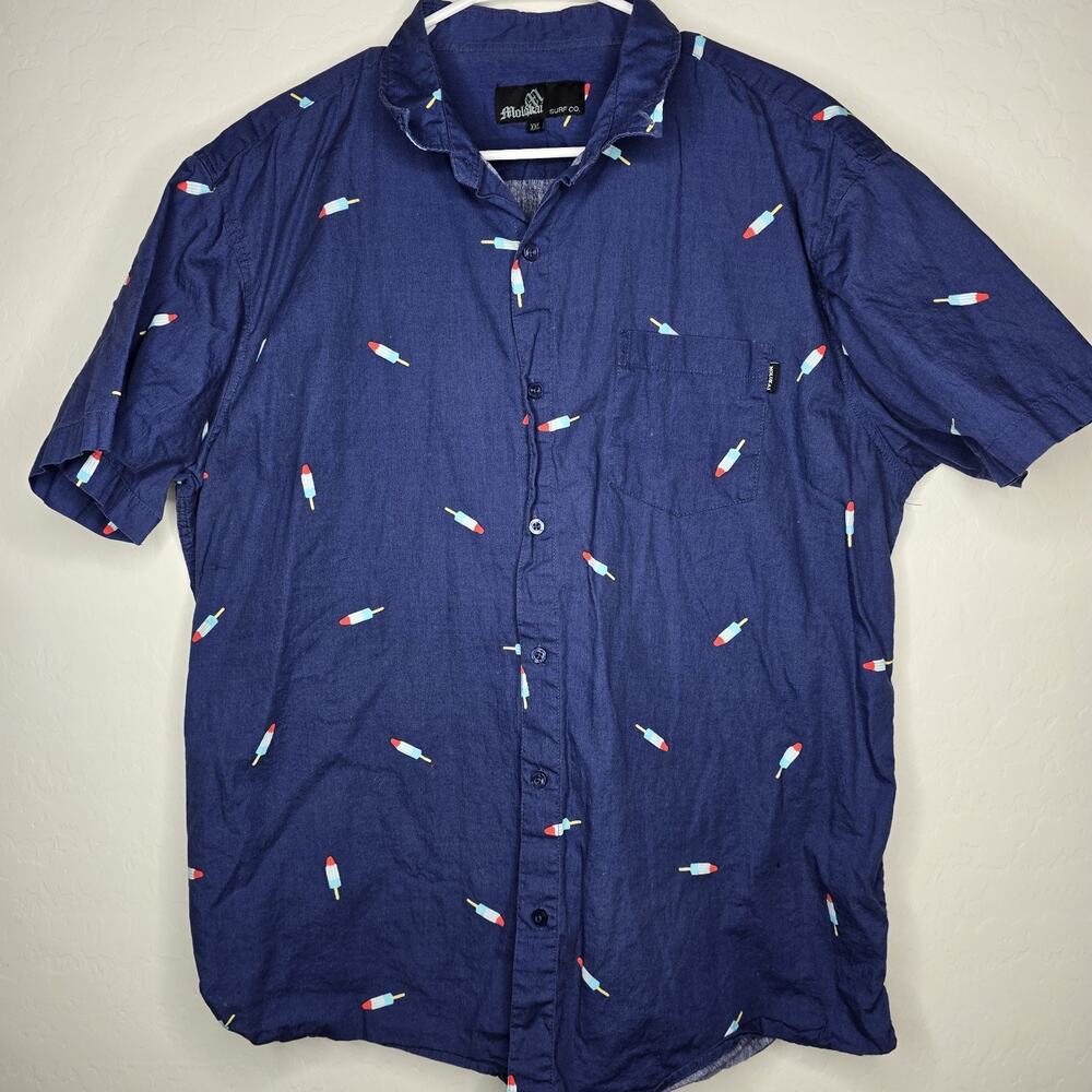 Molokai Surf Co Shirt Blue Popsicle Print Hawaiian Camp Button Down Mens Size 2X